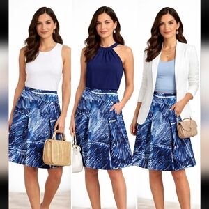 Milly Scribble Women's Print A-Line Midi Skirt Size 2 Hien Rise Wide Waistband.